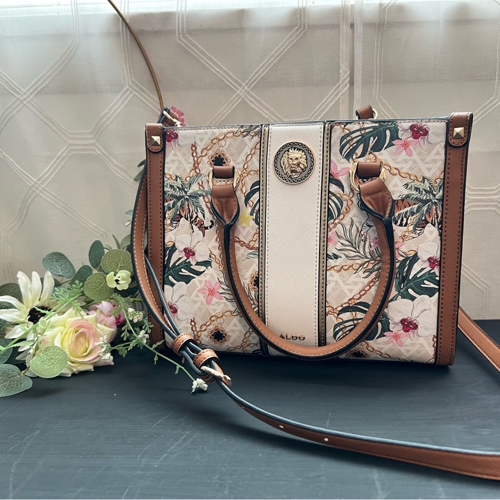 ALDO Floral Tiger Print Tote|Purse with Tan Trim - Picture 2 of 9